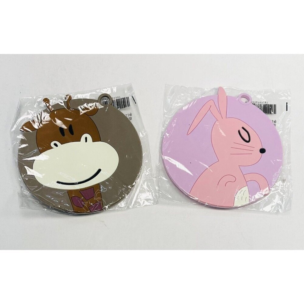 Lot 2 Food Safe Silicone 6" HOT PADS Trivets Brown Giraffe Pink Rabbit NIP NEW